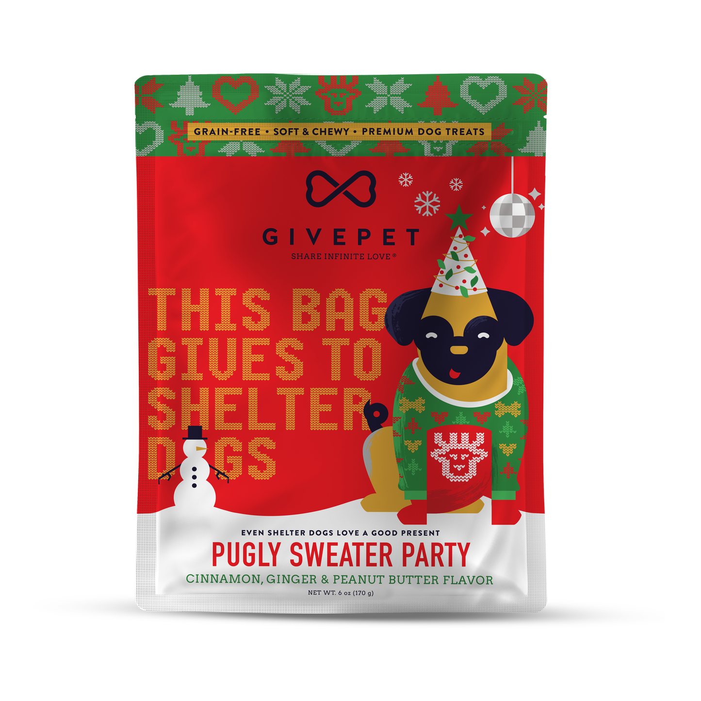 Pugly Sweater Party Soft and Chewy Training Dog Treats, 6oz Bag